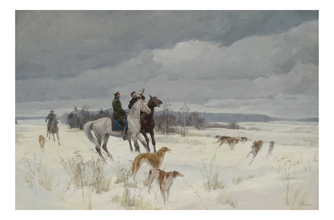 Possible Russian 'Winter Hunting' Framed Oil on Canvas (1 of 7)