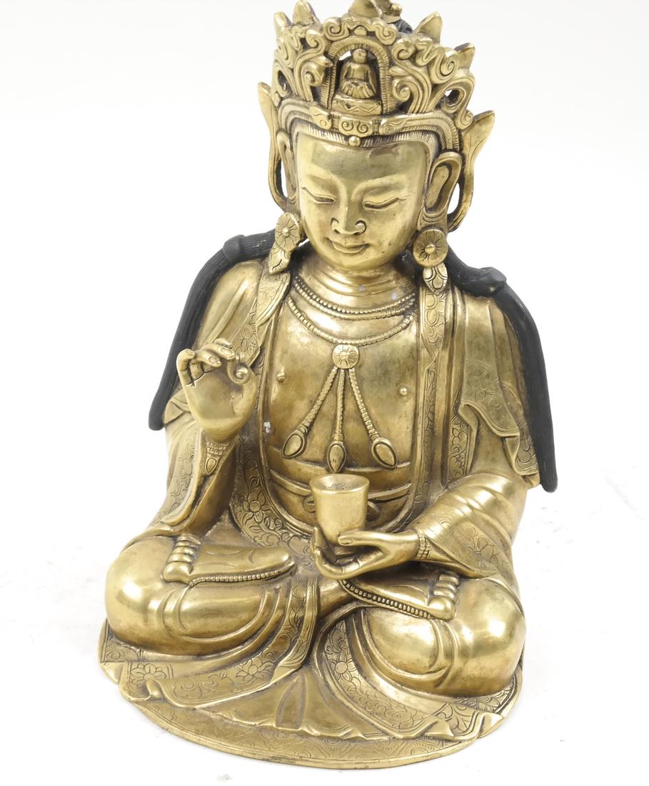 Gilt Chinese Bronze Bowl Seated Buddha (1 of 8)