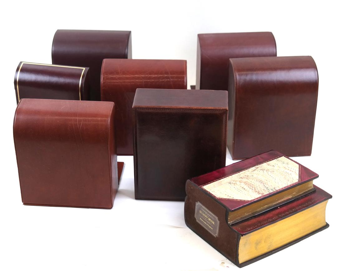 24 Miscellaneous Leather Cased & Other Bookends: Includes plaster cast examples in book form. Various sizes.