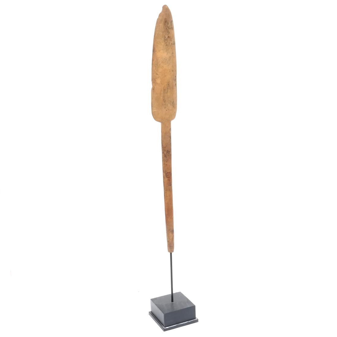 Ethnic Wood Sculpture of a Spear: Ethnic Wood Sculpture of a Spear. Dimensions: 8" W x 8" D x 63.5"H; 