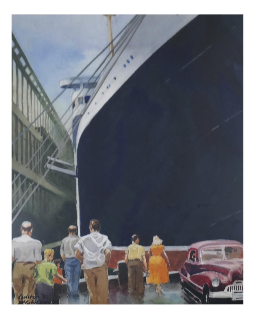Carleton F. McCutcheon Watercolor - Ocean Liner Scene (1 of 6)