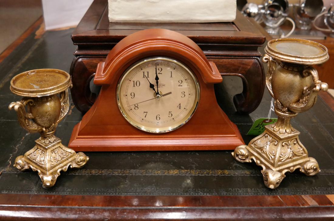 Arch-Form Mantel Clock & Two Candlesticks (1 of 10)