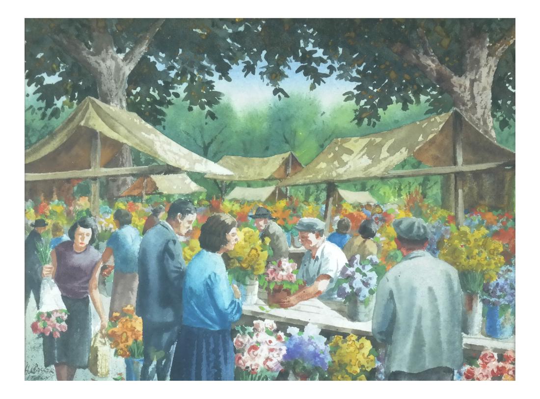 Henry M. Gasser, Market Scene - Watercolor (1 of 7)