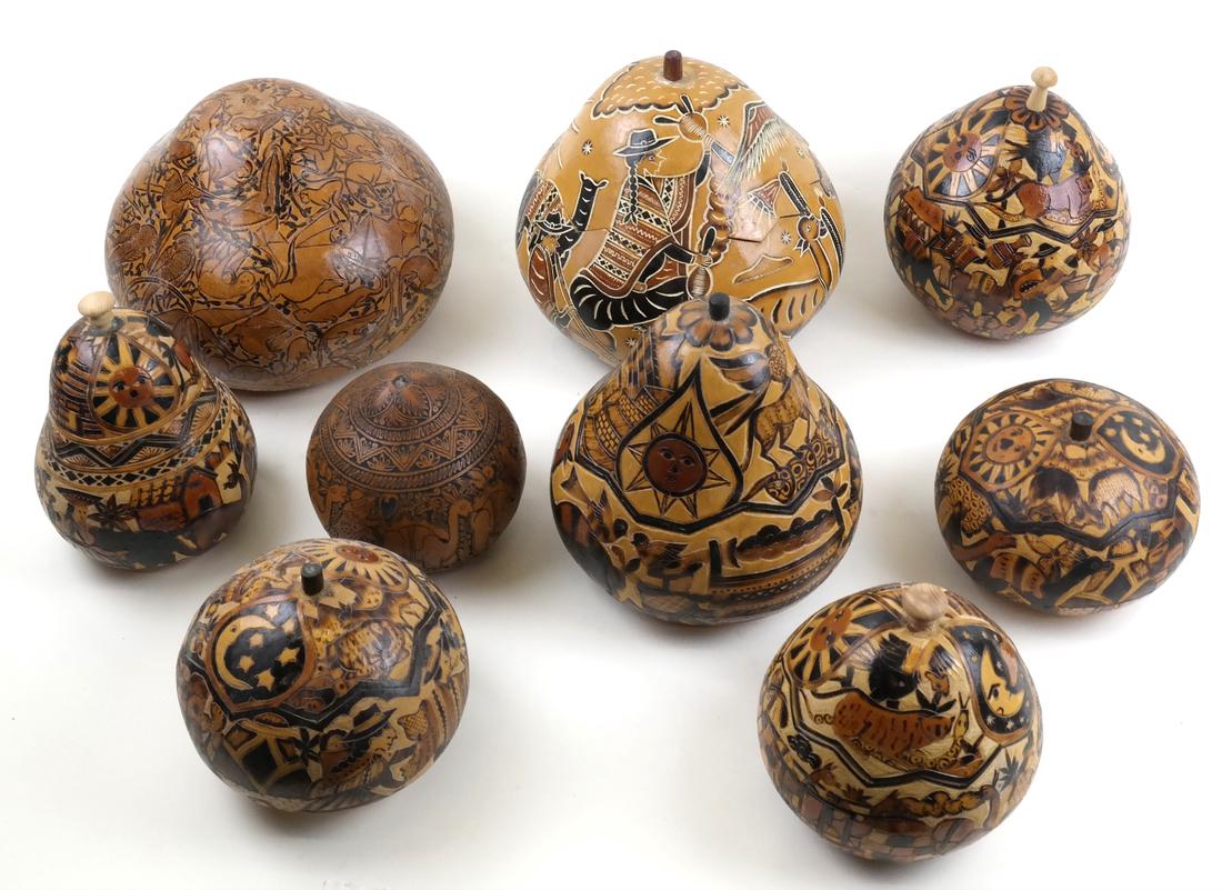 9 Painted Etched Gourd Boxes (1 of 6)