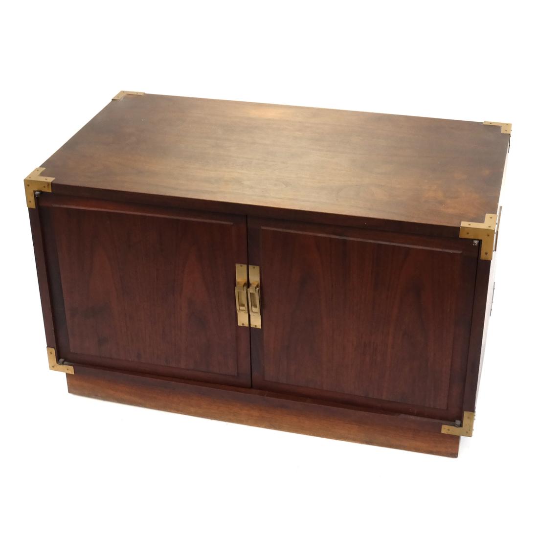 Campaign-Style Low Cabinet: Campaign-style low cabinet. Dimensions: 32" W x 18" D x 19.25"H; 