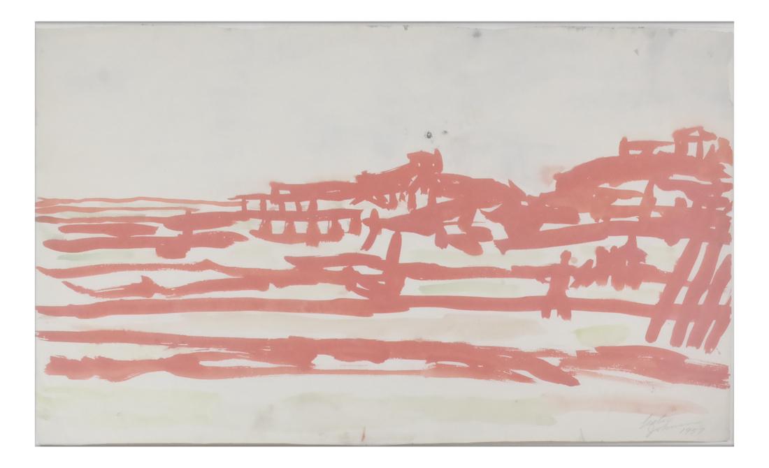 Lester Johnson, Orange Abstract - Watercolor 1957 (1 of 7)