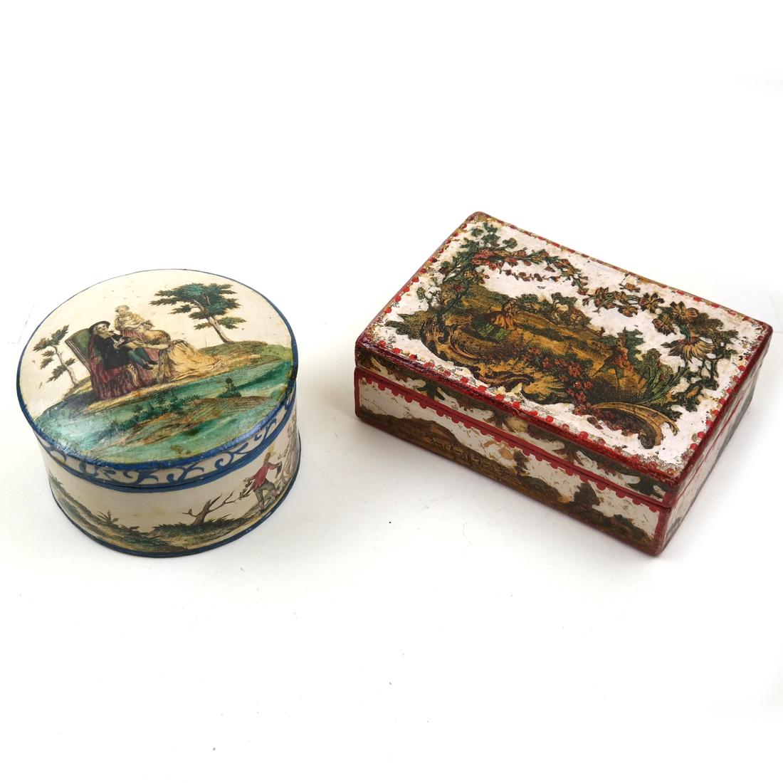 Two Papier Mache Decorated Toilette Boxes (1 of 8)