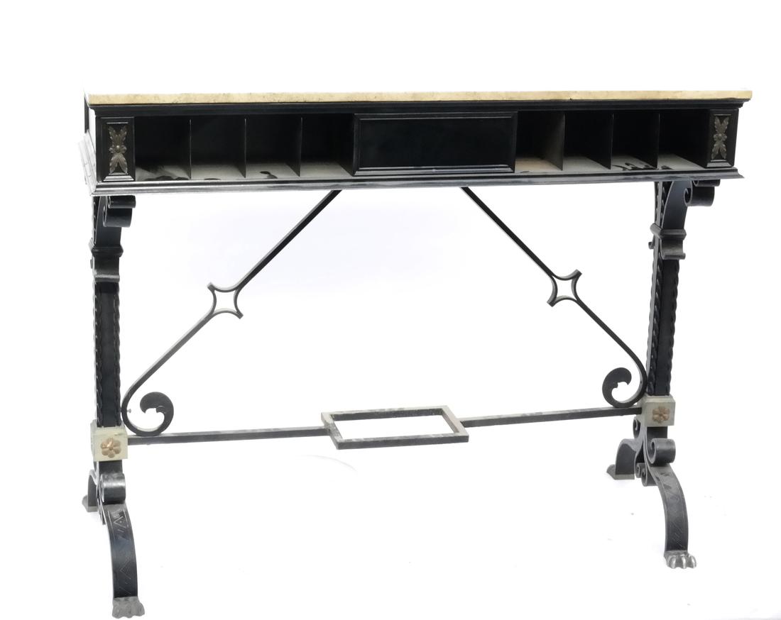 Industrial Iron and Marble Top Bank Lobby Table (1 of 7)