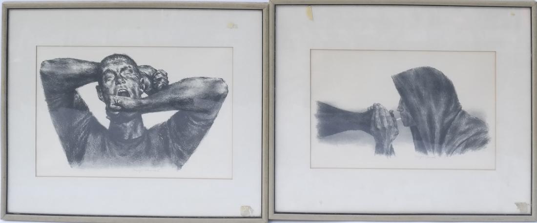 Joseph Hirsch "Yawning" and "Survivor" Lithographs (1 of 8)