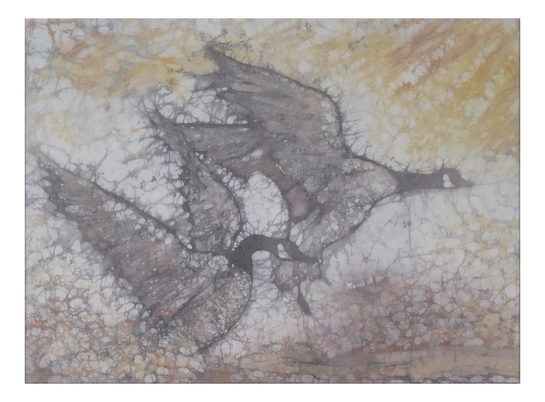 Mario Alpert, "Canada Geese" - Batik Textile: Mario Alpert, "Canada Geese". Batik textile, signed and unframed. From the Estate of Jose Ferrer. Dimensions: 40" H x 30" W; 