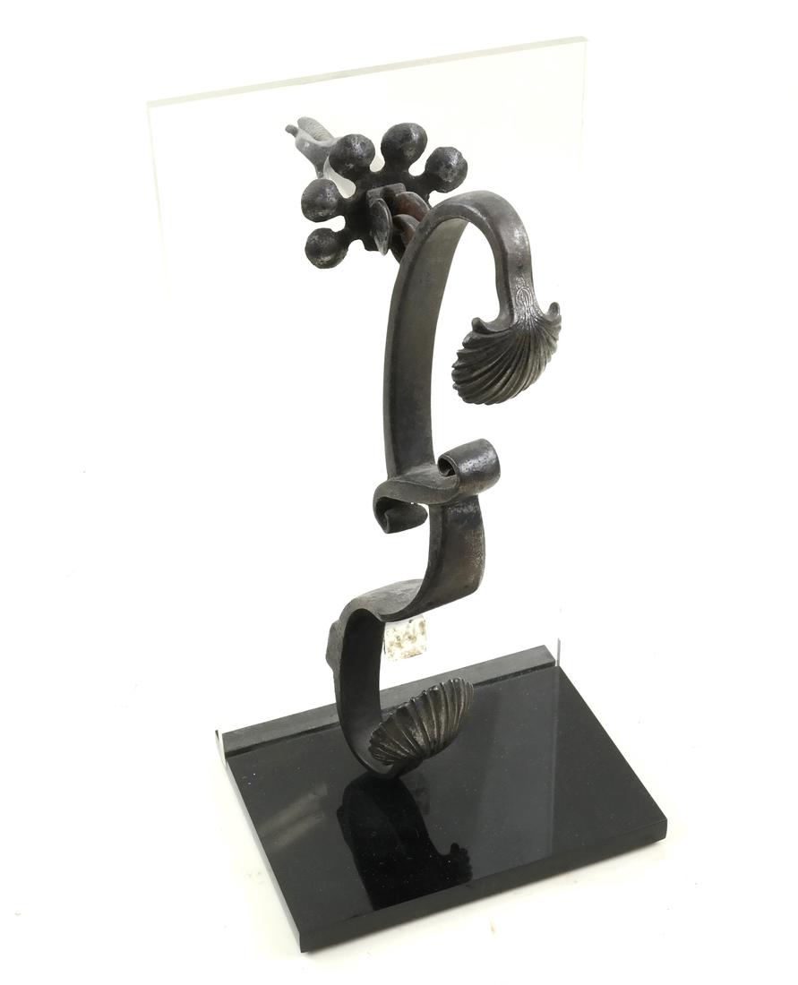 Renaissance Iron Door Knocker: Renaissance iron door knocker mounted on a Lucite panel. Dimensions: 6.5" W x 5" D x 12.5"H; 