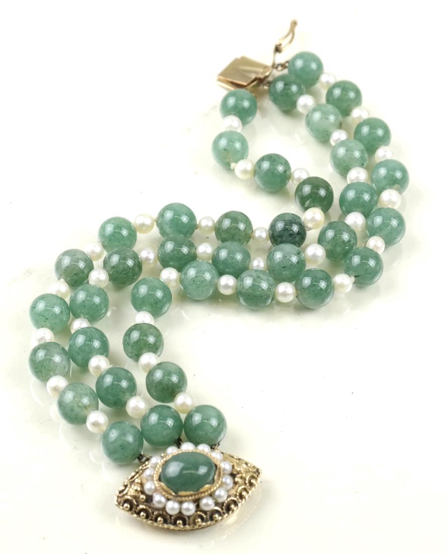 Serpentine & Cultured Pearl Triple Strand Bracelet (1 of 5)