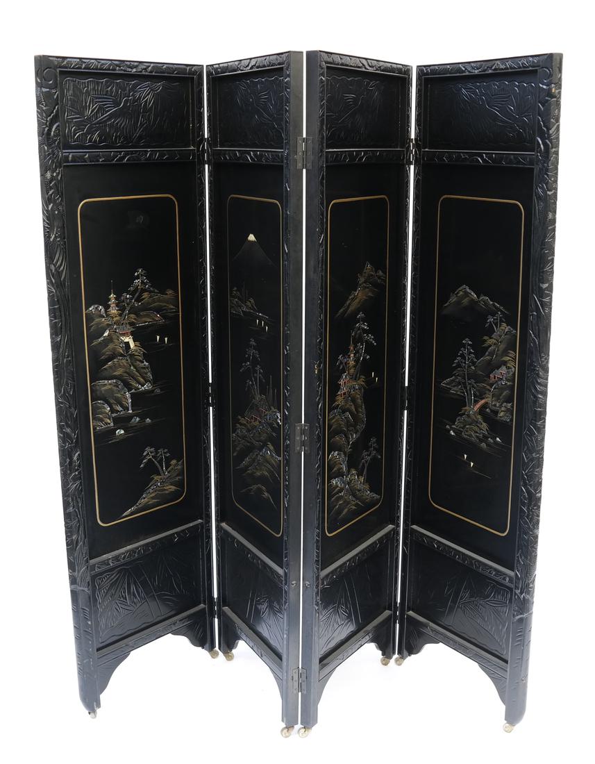 Japanese Decorated Four-Fold Screen on Casters (1 of 8)