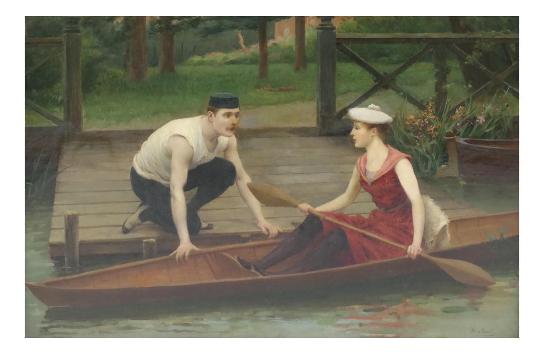 Jules Scalbert, Boating Couple - Oil on Canvas (1 of 7)