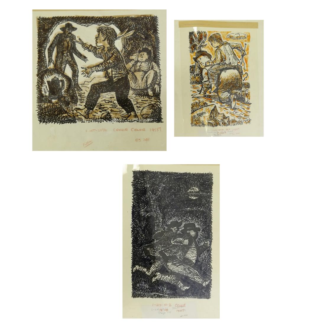 Fletcher Martin Three Illustrations Acetate On Paper (1 of 6)