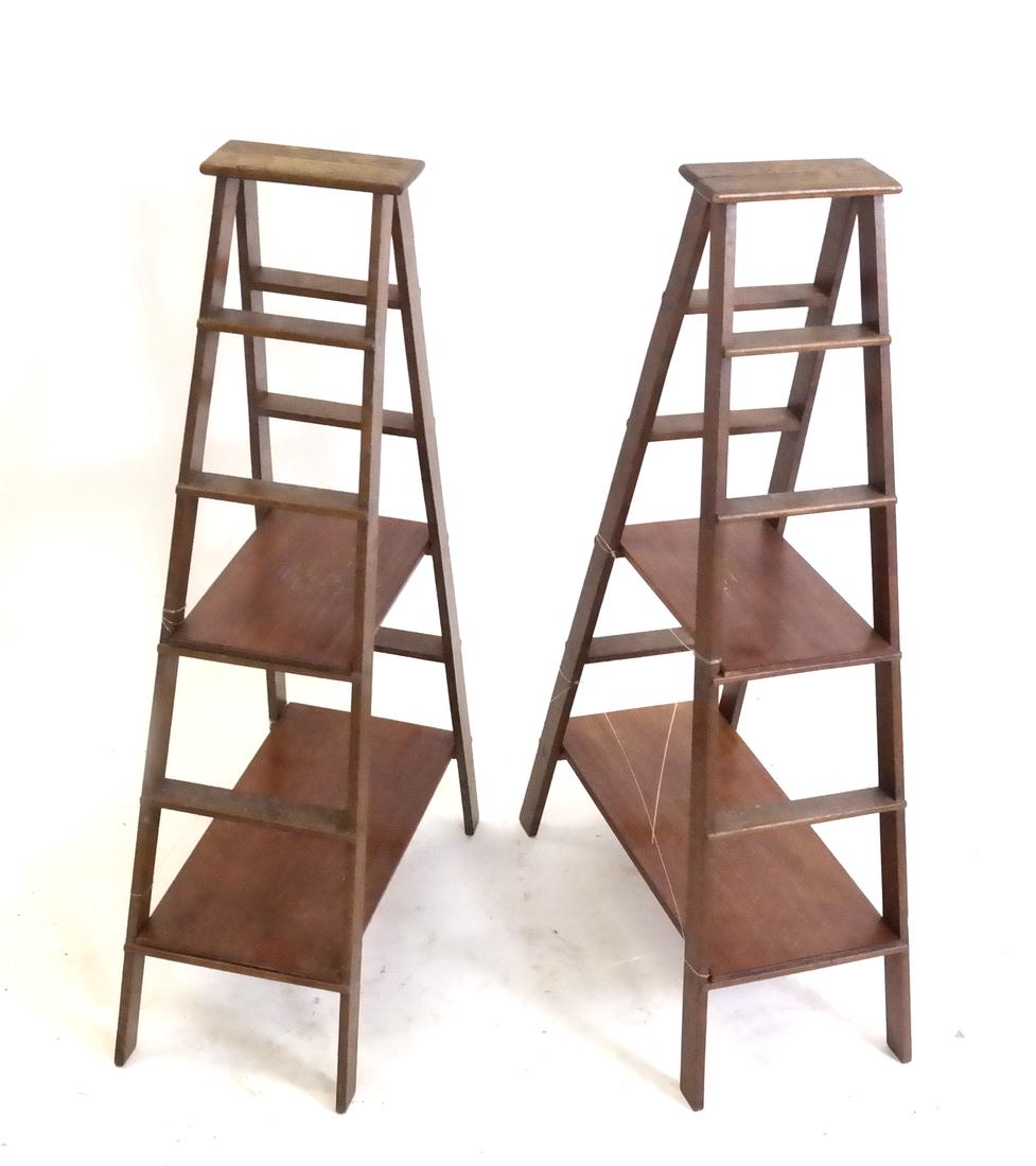 Pair of Miniature Ladder Form Etageres: Pair of miniature ladder-form etageres. Dimensions: 31" H ; 