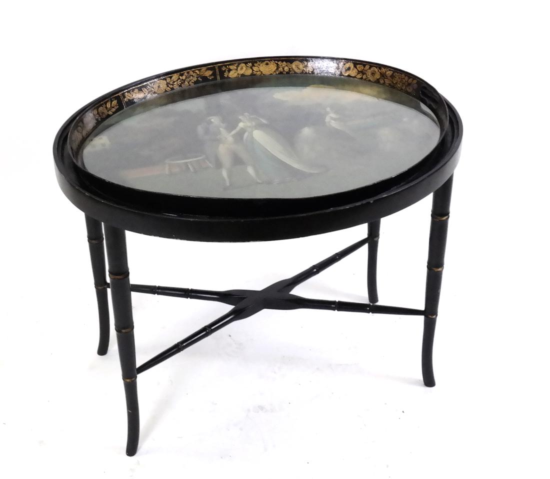 Antique French Scenic Tole Tray Table (1 of 4)