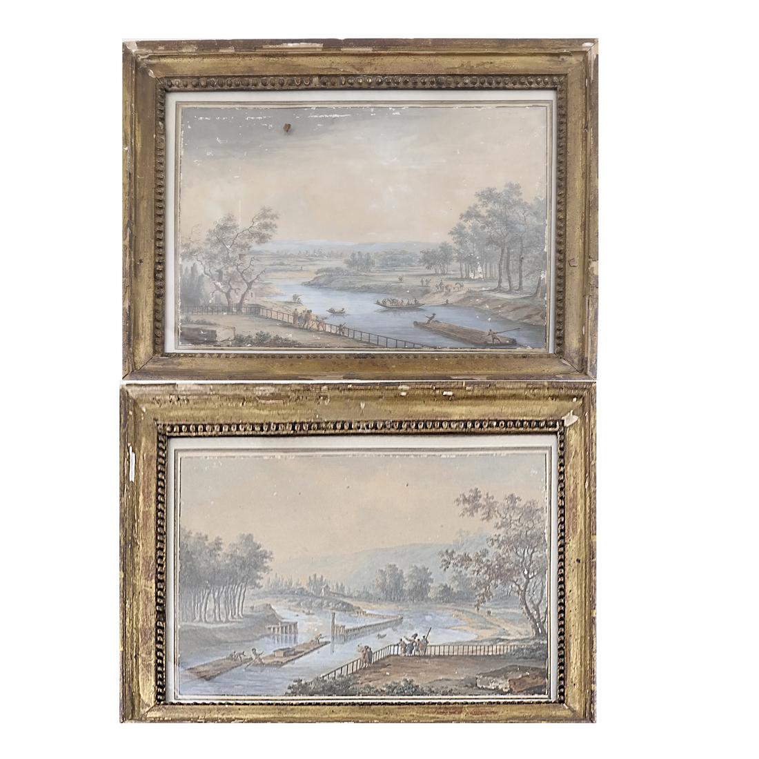 Manner of Hubart Robert, Pair of Watercolor Landscapes (1 of 9)