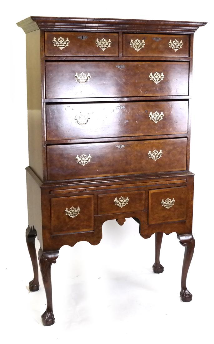 Antique Burl Walnut Two Section Highboy (1 of 9)