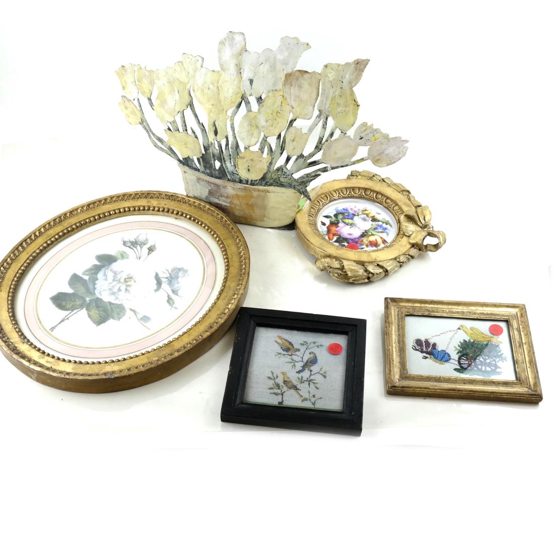 Framed Petit Point Needlework, Tole Flowers (1 of 6)
