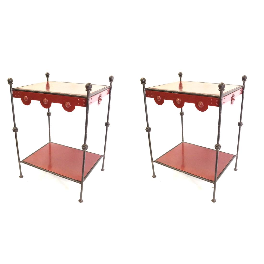 Pair of Metal Two-Tier Red Painted Stands (1 of 3)