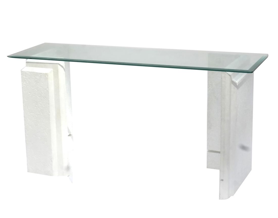 Modernist Faux Stone Glass Top Console Table (1 of 4)