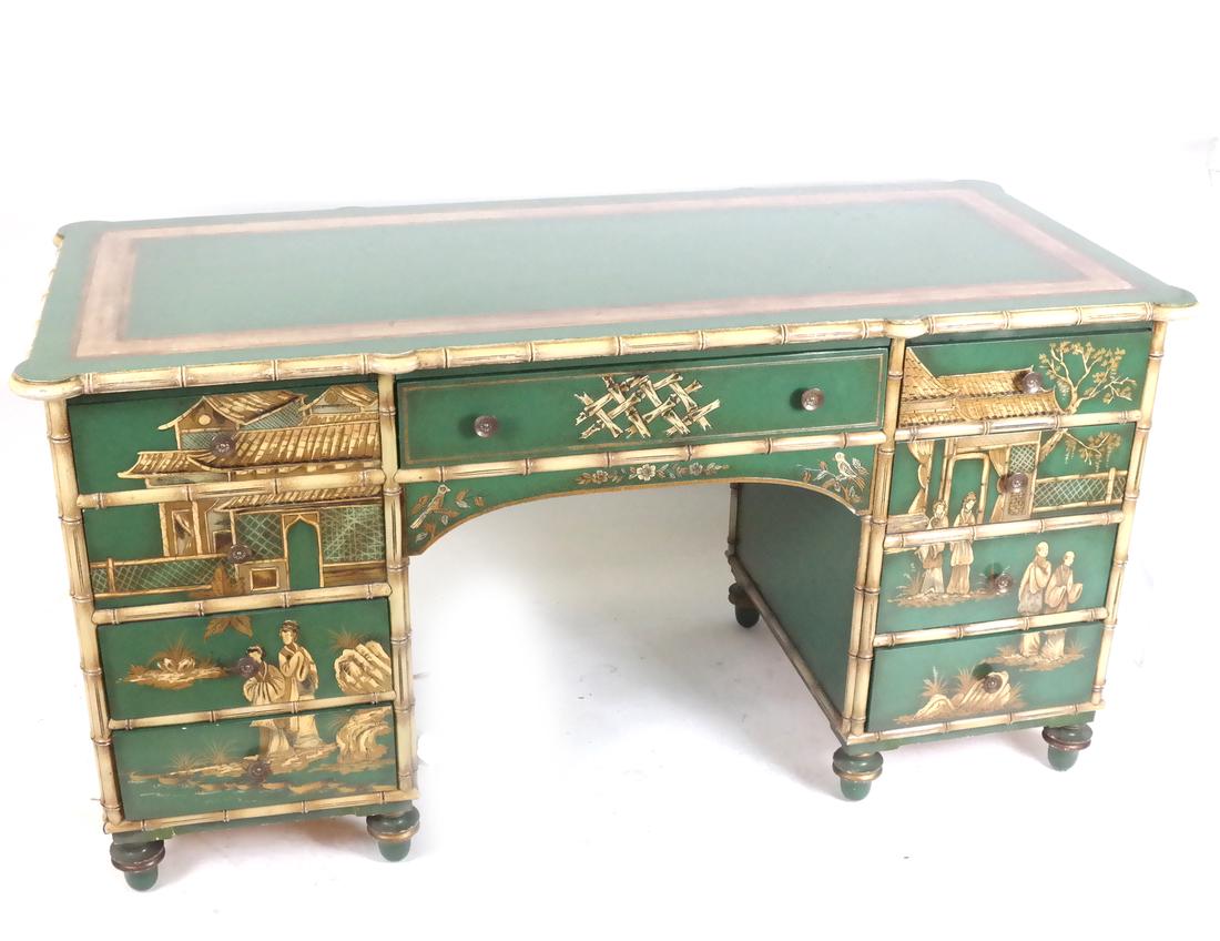 20th Century Chinoiserie Decorated Kneehole Desk (1 of 8)