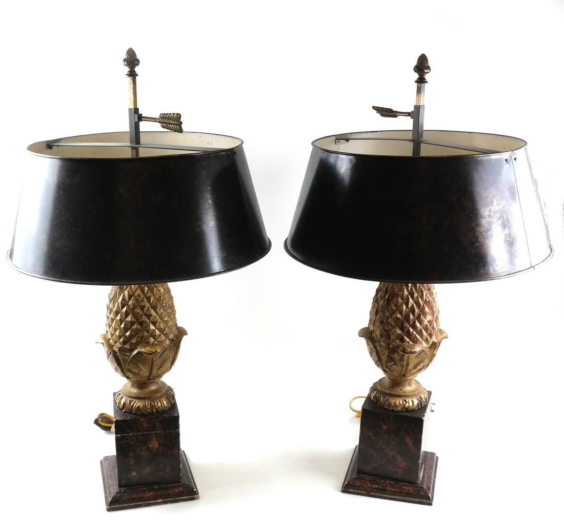 Pair of Pineapple Lamps with Tole Shades (1 of 5)