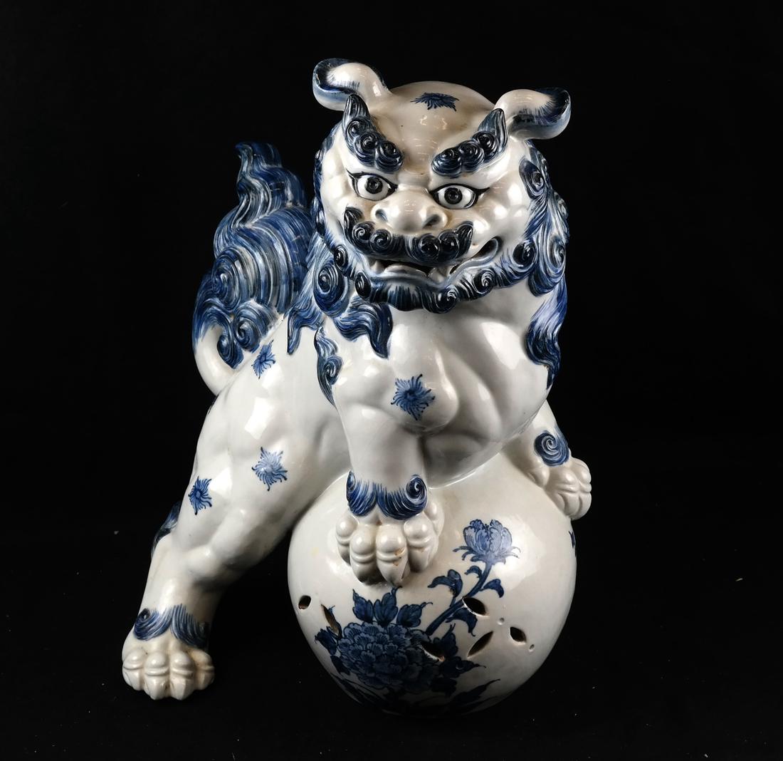 Antique Blue and White Ceramic Foo Dog (1 of 9)