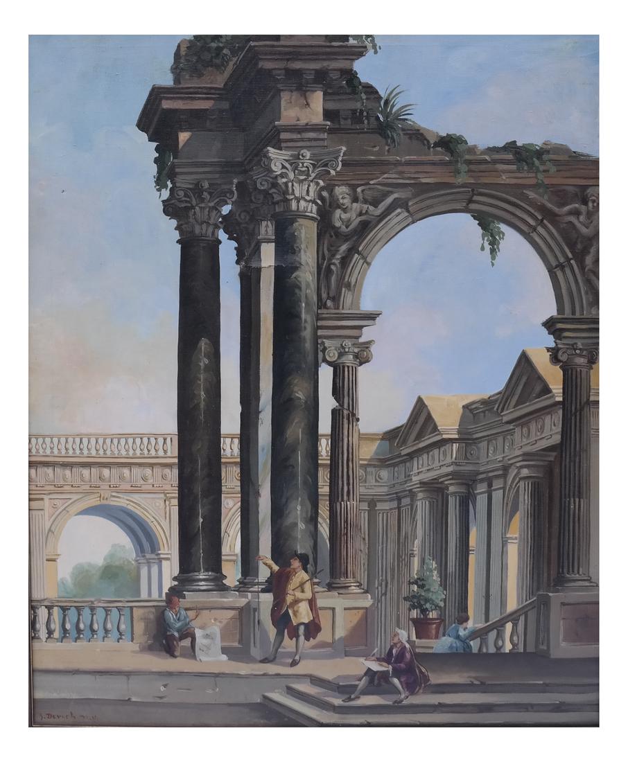 J. Devich, Oil on Canvas - Figures at Ruins (1 of 7)