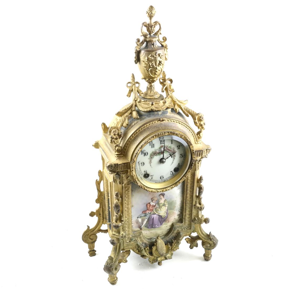 French Metal and Enamel Mantle Clock (1 of 6)