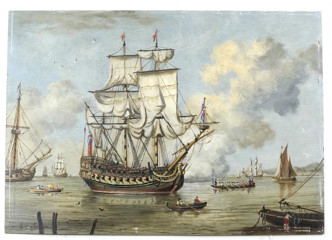 Clipper Ships and Soldiers, Painting on Copper (1 of 6)