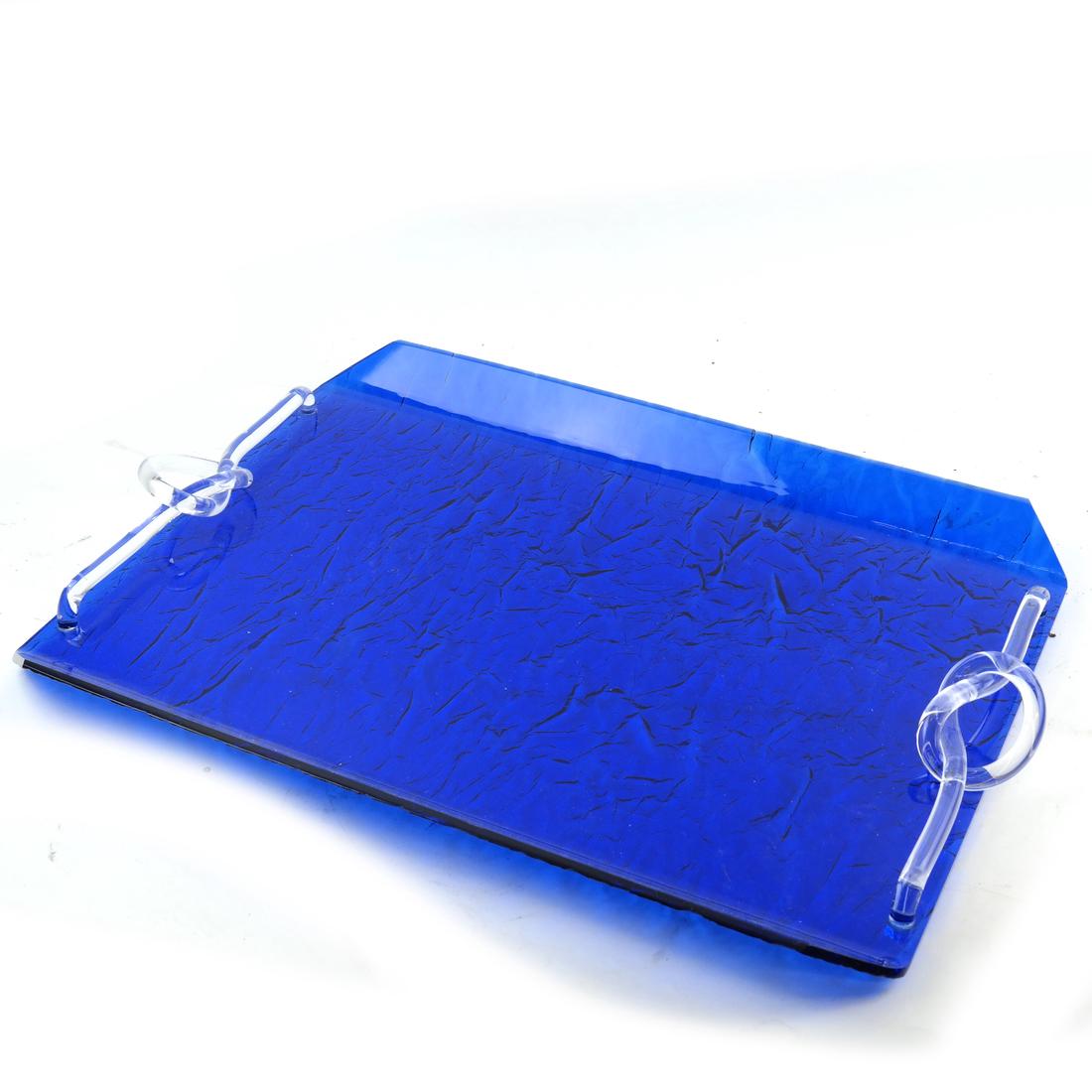 Modern Acrylic Cobalt and Clear Butler's Tray: Modern acrylic cobalt and clear butler's tray. Dimensions: 22.25" W x 16" D x 2.5"H; 