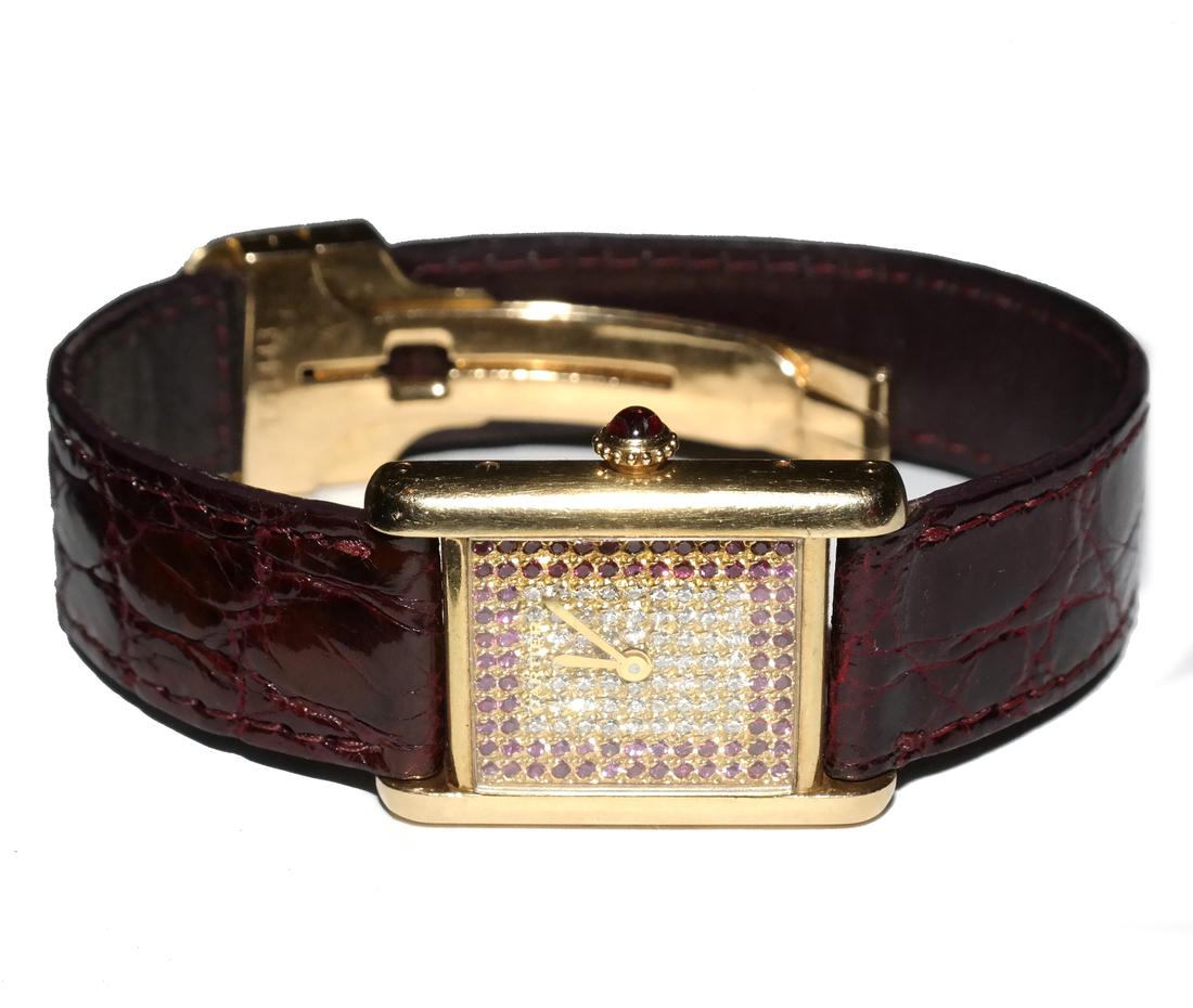 18k Cartier Diamond and Ruby Ladies Tank Watch (1 of 5)