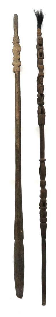 Two African Tribal Totems: Two wood carved totems. Dimensions: 71" H ; 