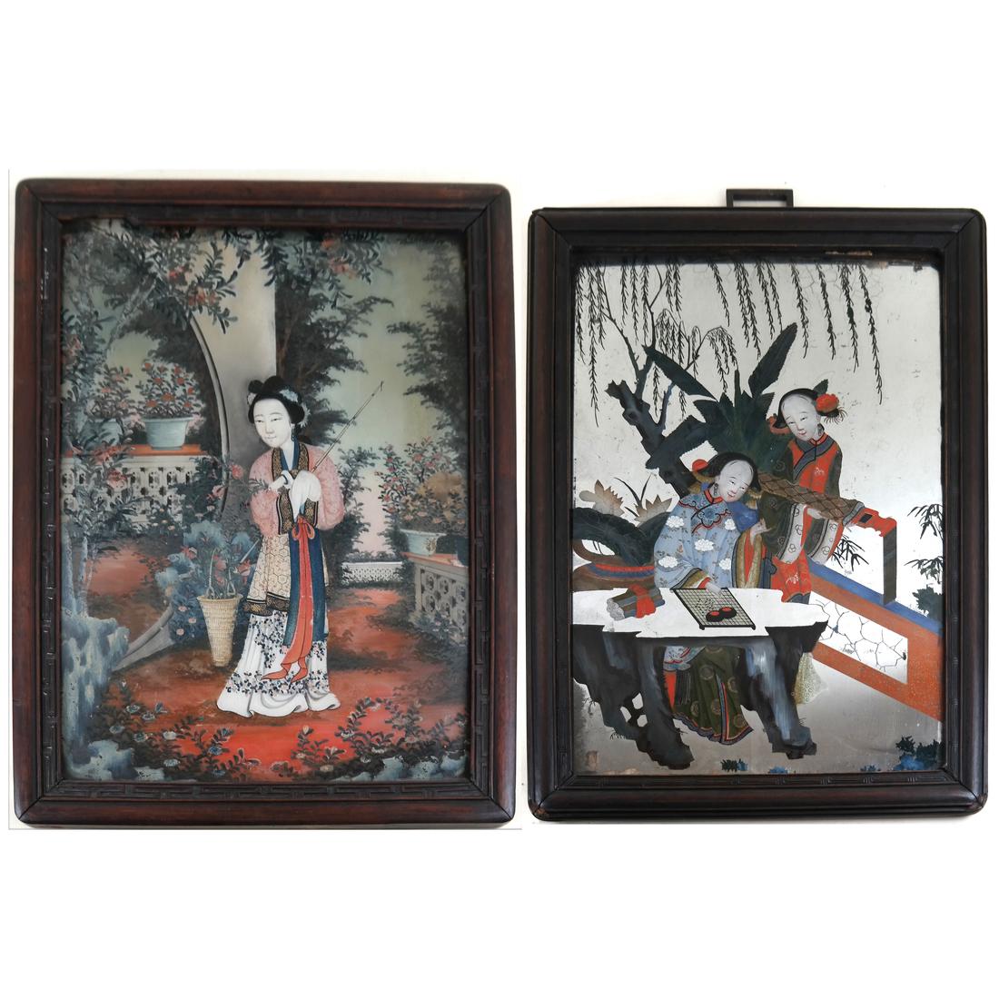 Pair of Chinese Reverse Paintings on Glass (1 of 6)
