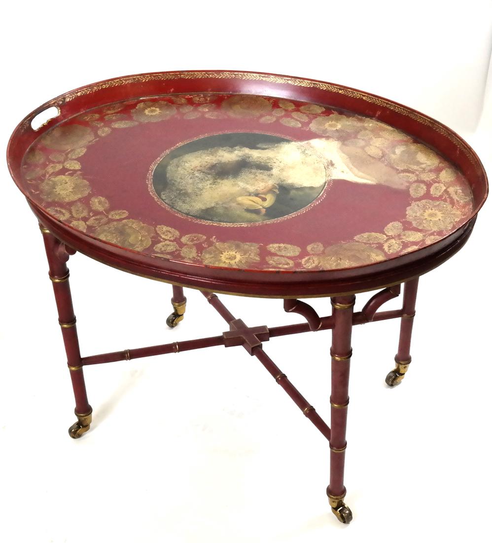 20th Century Oval Tray Top Faux Bamboo Table (1 of 5)