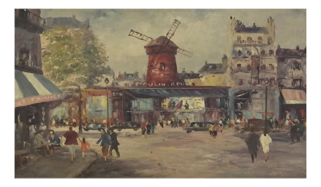 Georges Guerin, Moulin Rouge Street Scene Oil on Canvas (1 of 8)