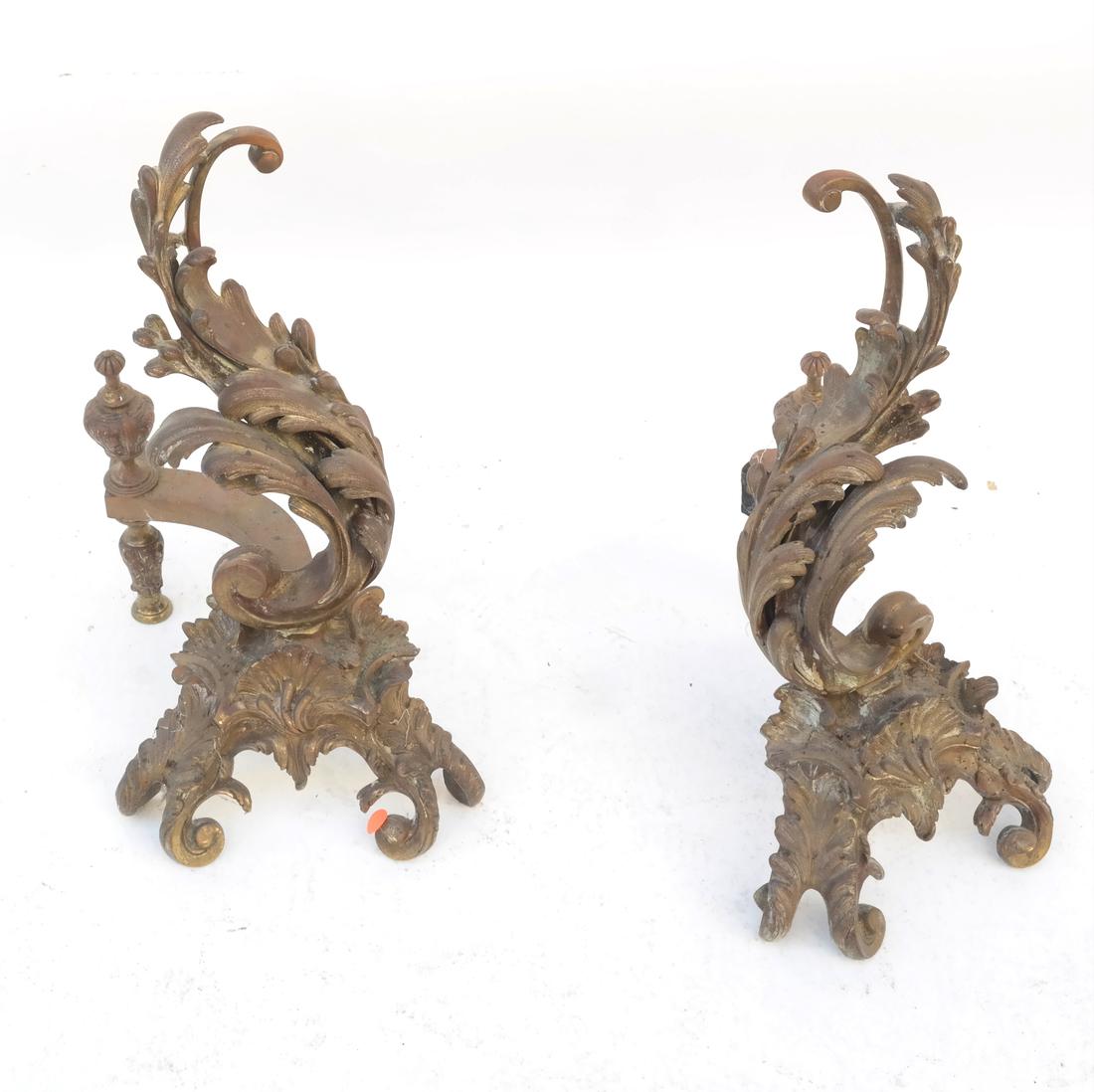 Pair of 19th Century French Bronze Cartouche Chenets (1 of 4)