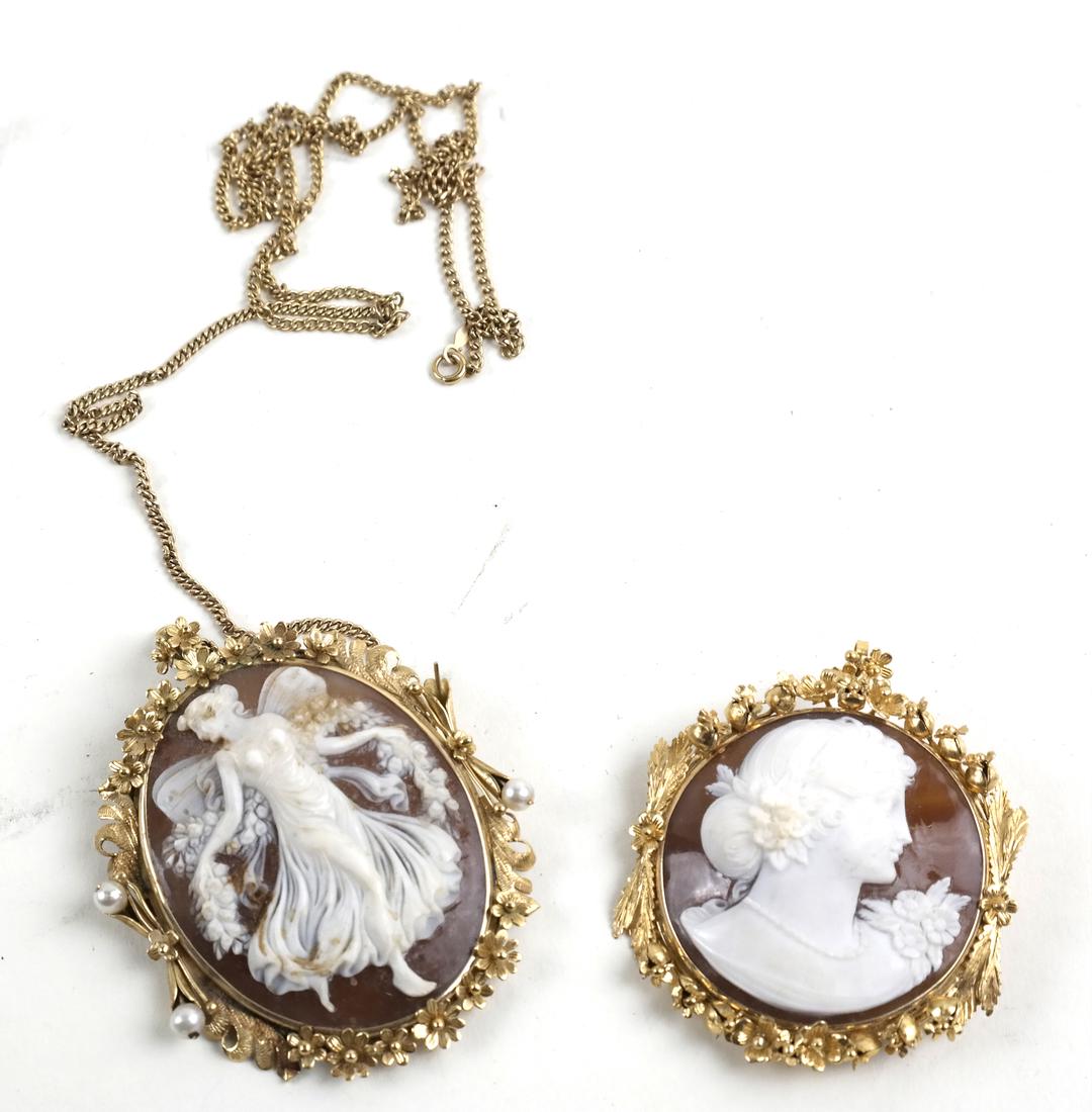 Two 14K Yellow Gold Cameo Brooches, 29.3 ozt Inclusive (1 of 4)