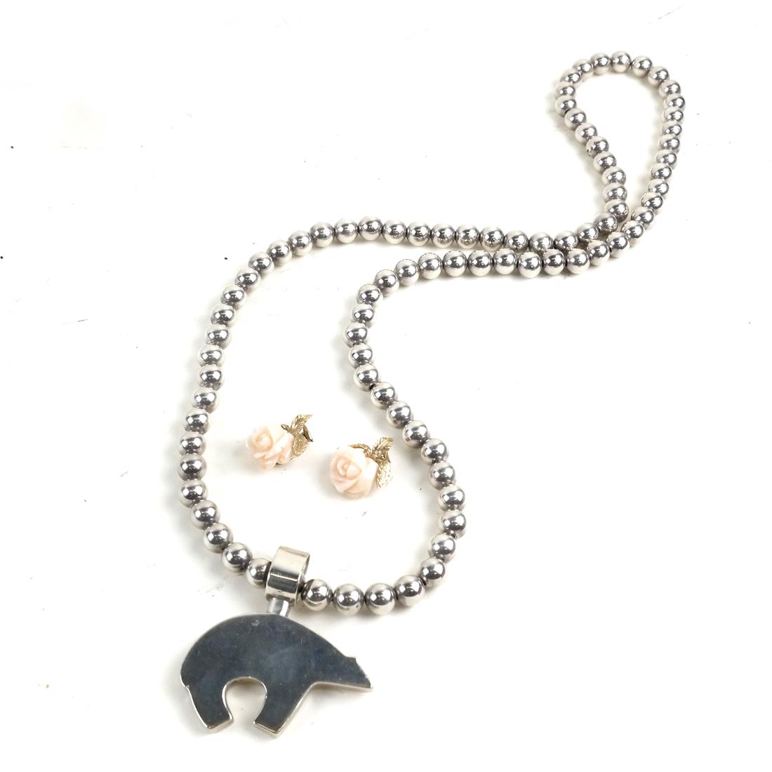 Sterling Silver and Gold Bear Pendant With Earrings (1 of 4)