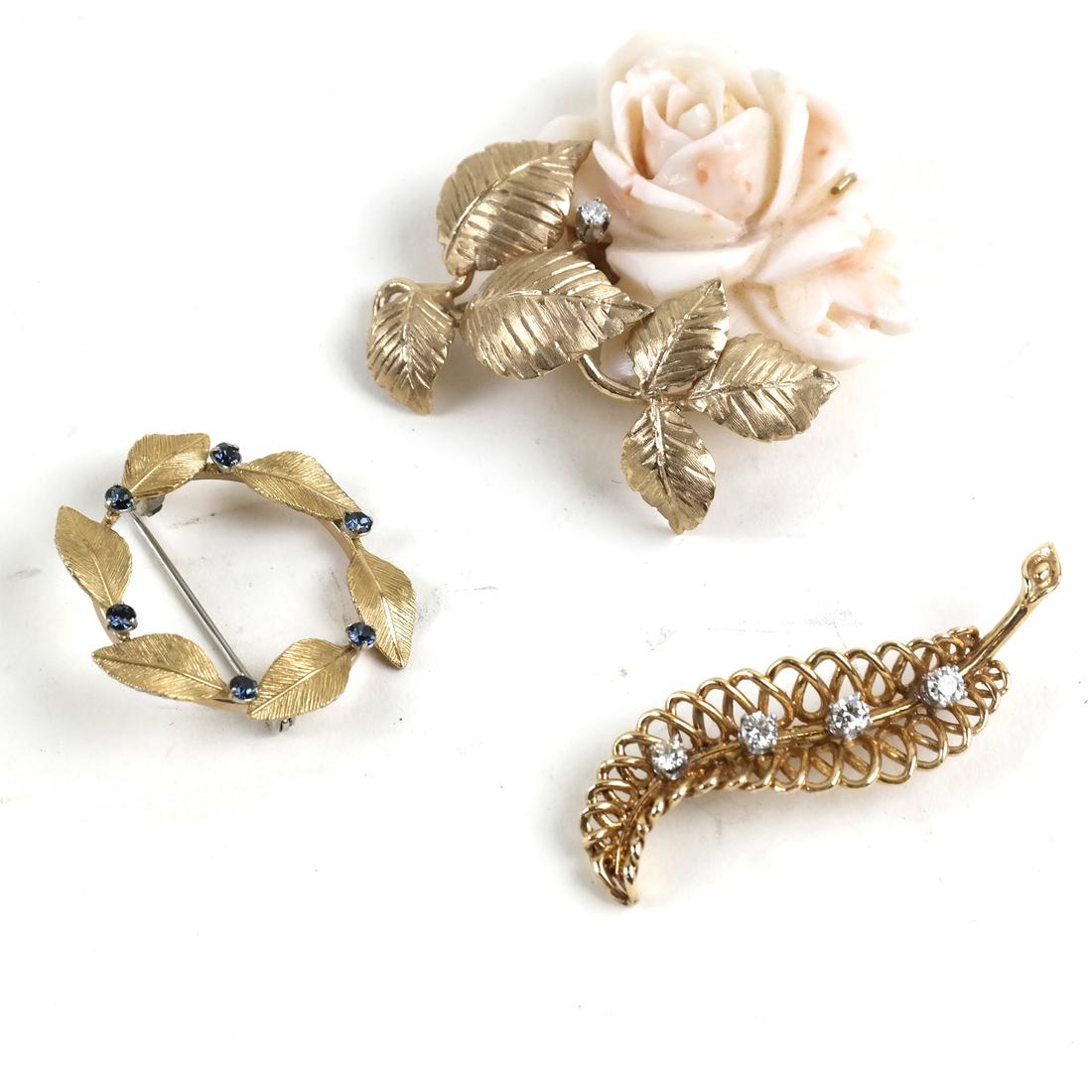 Group of Three Pins, 14K Gold and Gold Plated (1 of 7)