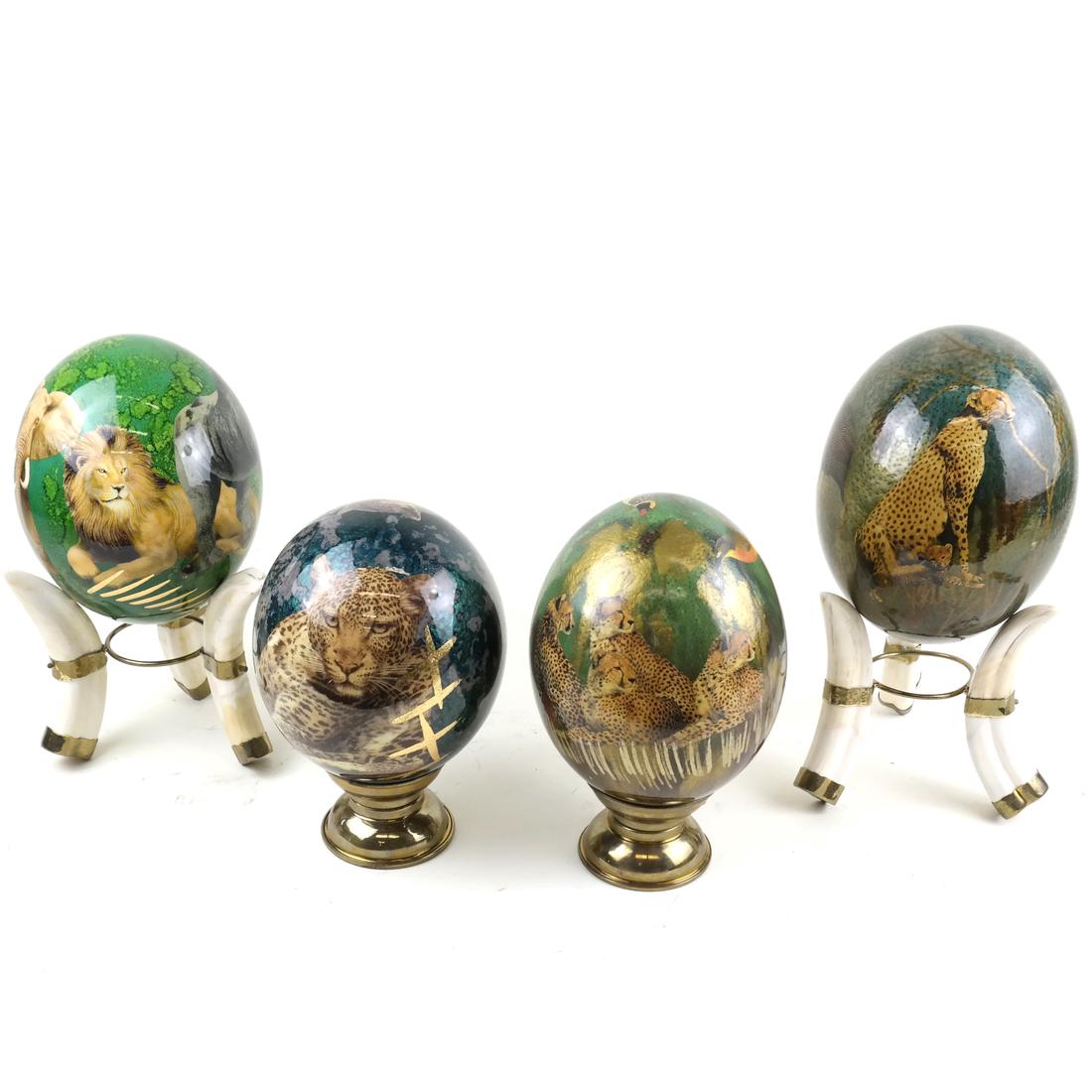 Four Decoupage Lacquer Ostrich Eggs (1 of 9)