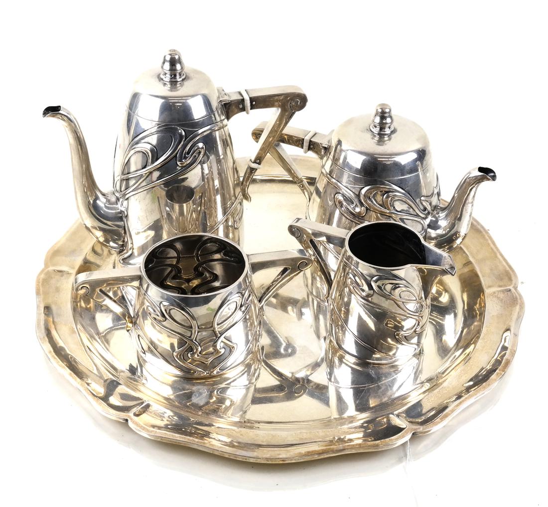 Sterling Silver Vienna Secession Tea Set and Tray (1 of 7)