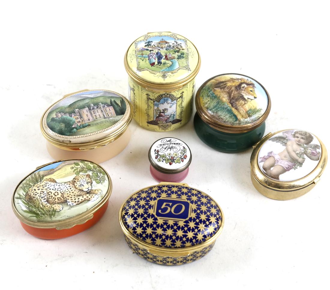Seven Various Porcelain and Enamel Pill Boxes (1 of 5)