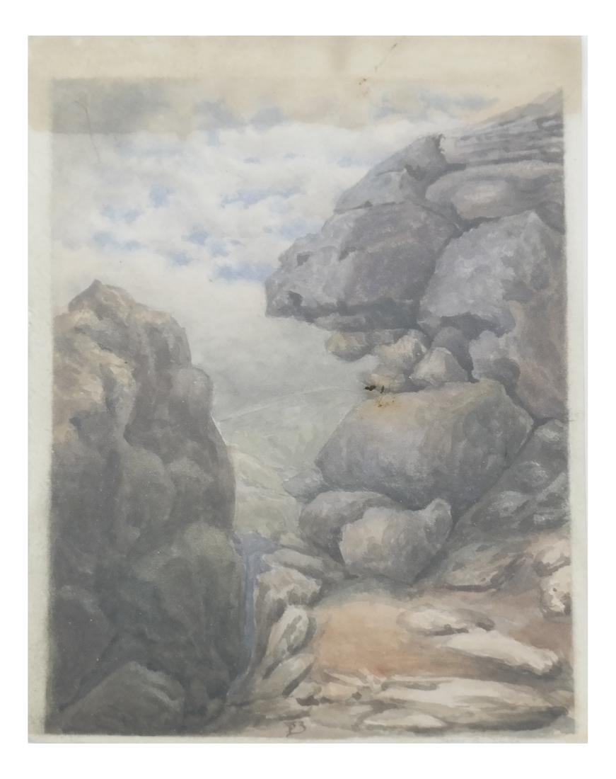 James B. Smith, Rocky Coast - Watercolor: James B. Smith watercolor depicting a rocky coastline. Signed lower right. Dimensions: Art: 8" H x 5" W; Frame: 21.25" H x 17.25&