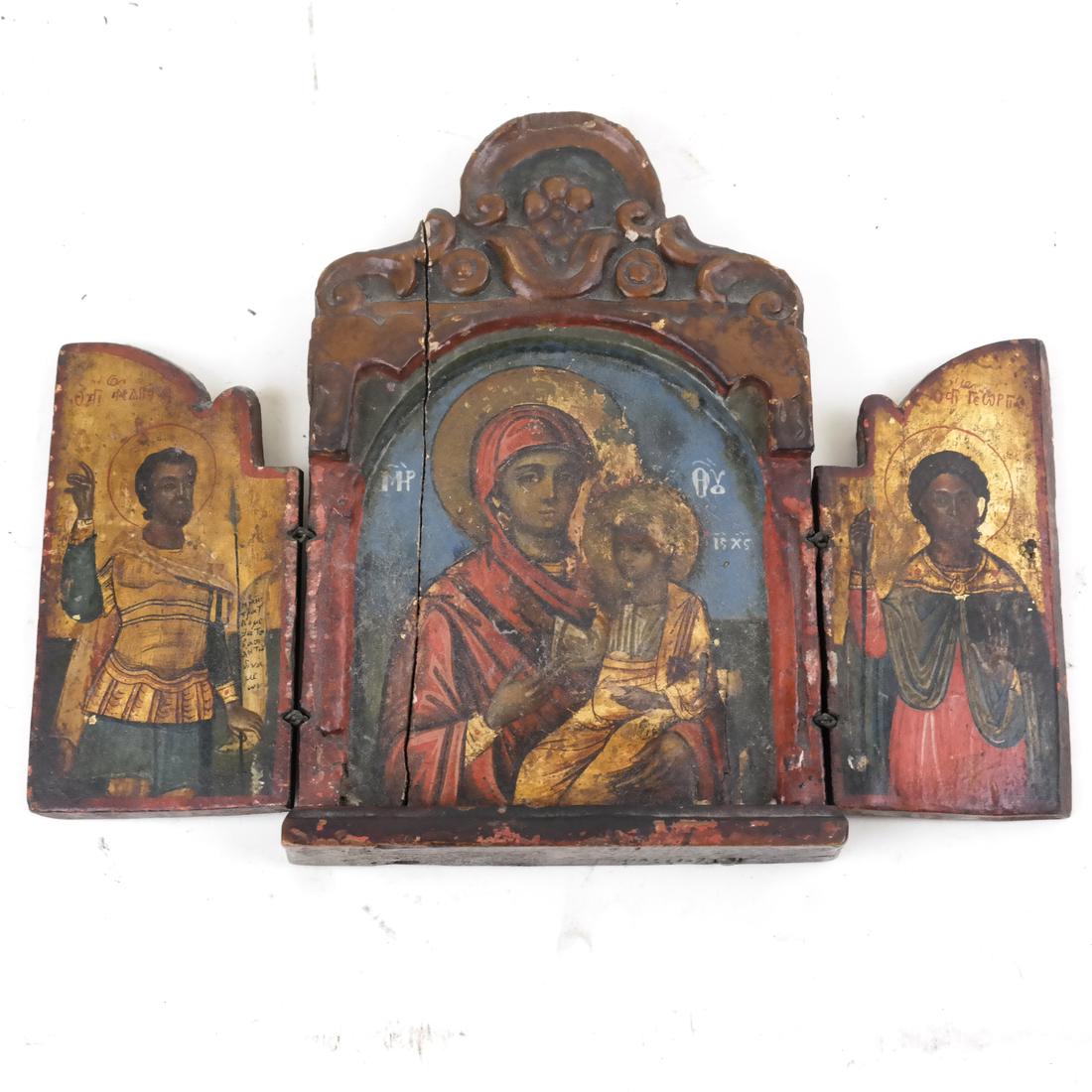 Antique Continental Decorated Triptych (1 of 8)