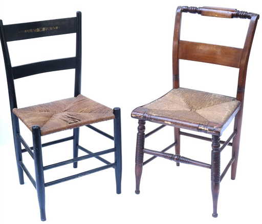 Two Antique American Rush Seat Chairs - Two Antique American Rush Seat Chairs