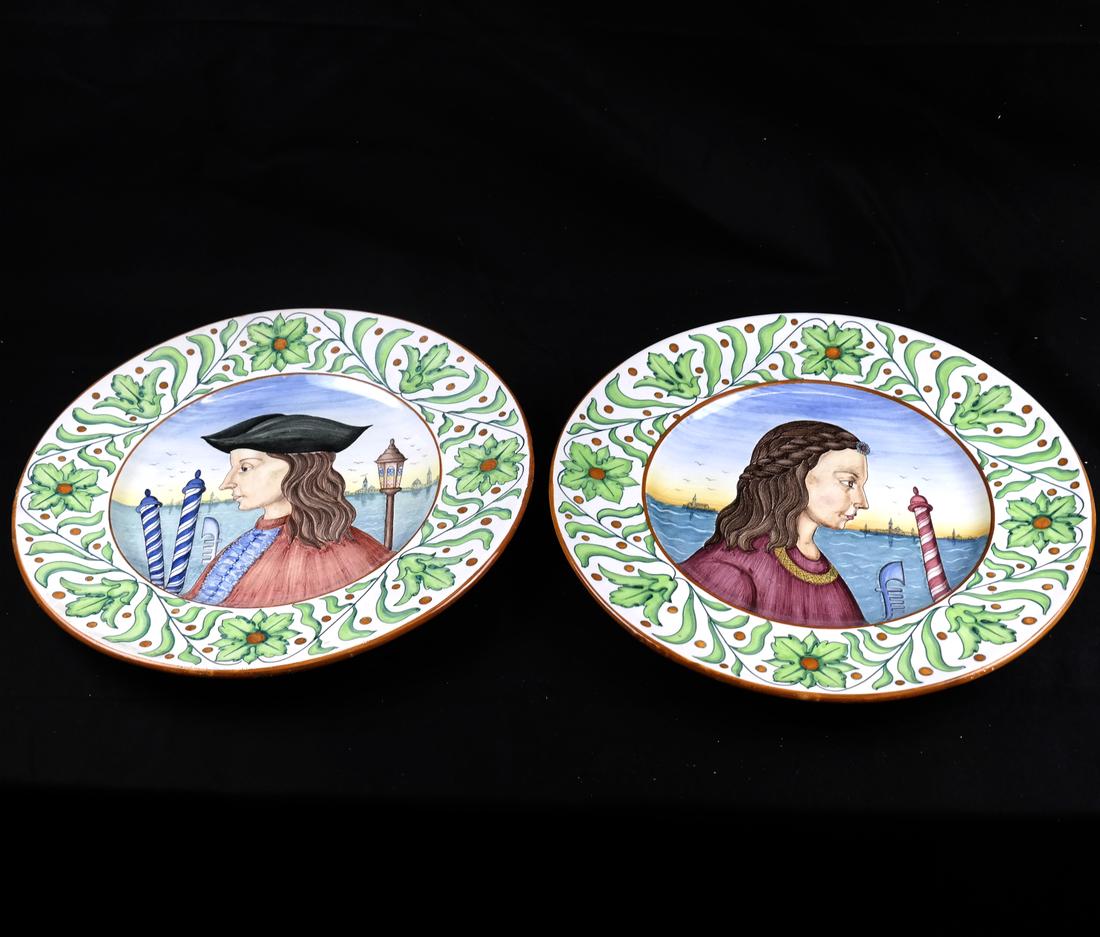 Pair of Romeo and Juliet Majolica Portrait Chargers (1 of 7)