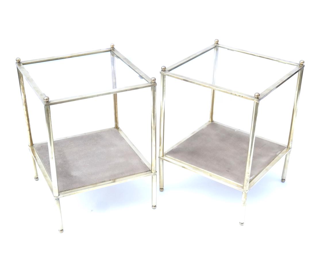 Pair of  Two Tier Parchment and Glass Tables (1 of 5)